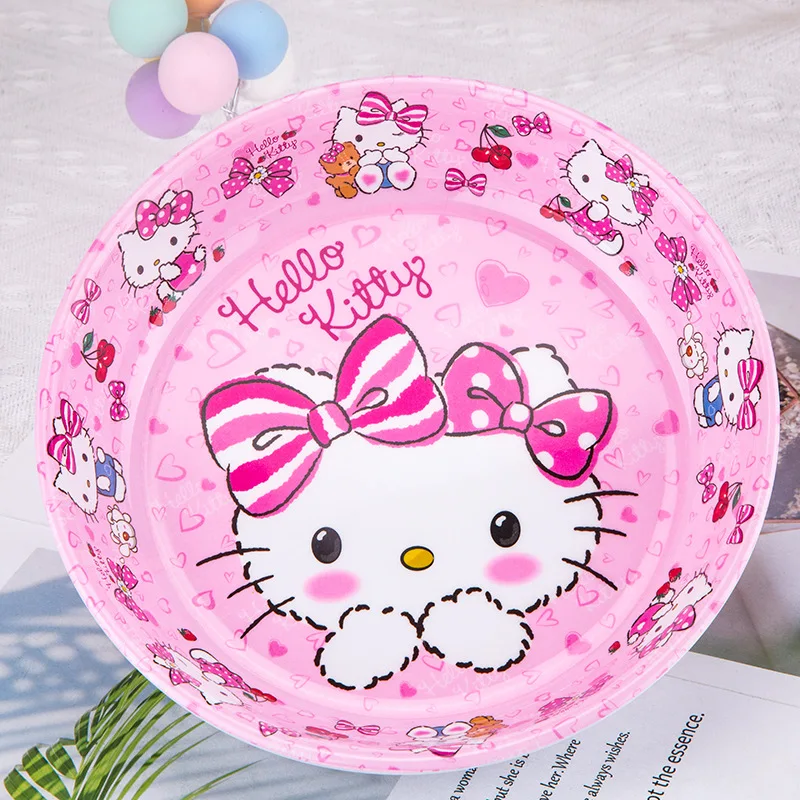 

Горячая тарелка для завтрака Sanrio Hello Kitty Kawaii, аниме, модная милая детская анти-падение, прочная термостойкая меламиновая тарелка, поднос для столовых приборов