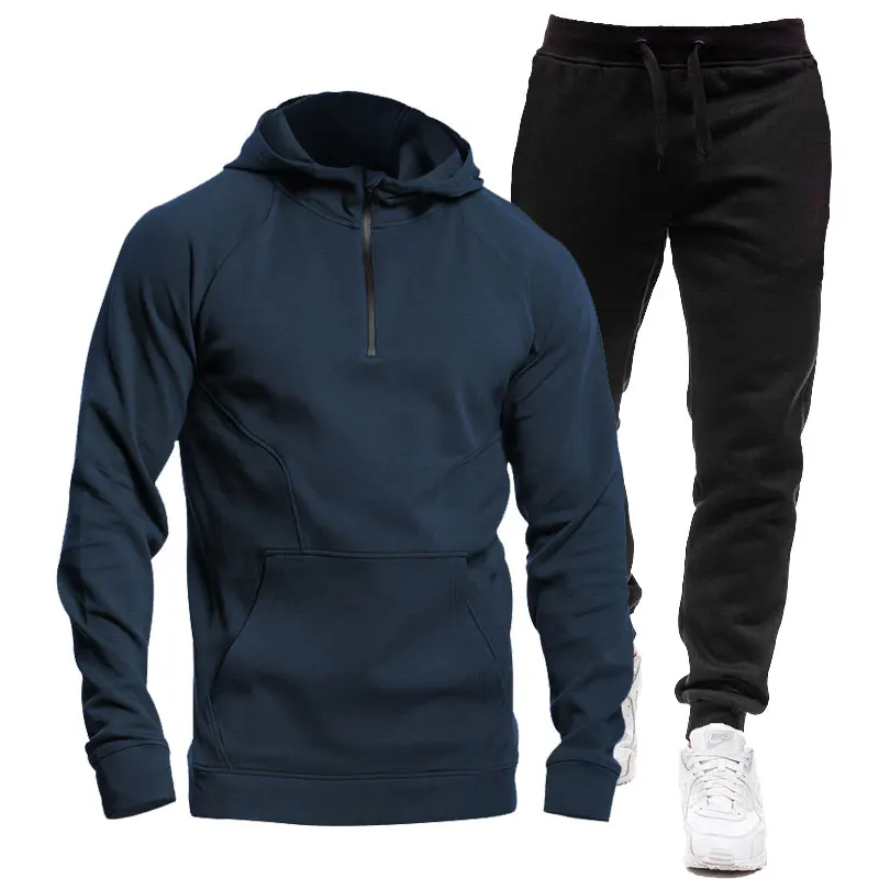 

Autumn And Winter New Men's Sportswear Fleece Lined With Hooded Sweatshirt + Sweatpants Outdoor Sports Casual Men's Clothing