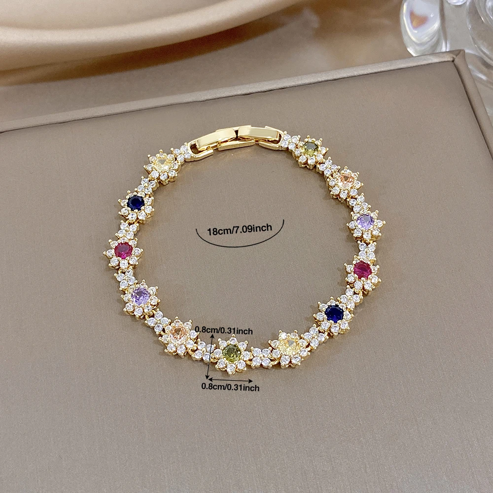 Greatera Marken-Damenarmband aus luxuriösem Kupfer, zierliches Blumen-Zirkon-Handarmband, Party, klassisch, romantisch, wasserdichter Schmuck – Detail 6