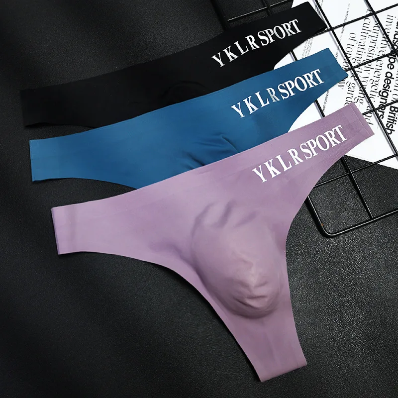 Men G-strings Ice Silk Men's Seamless Sexy Thongs Sports Fitness Panties Thin Low Waist Briefs Male Underwear Underpants Briefs