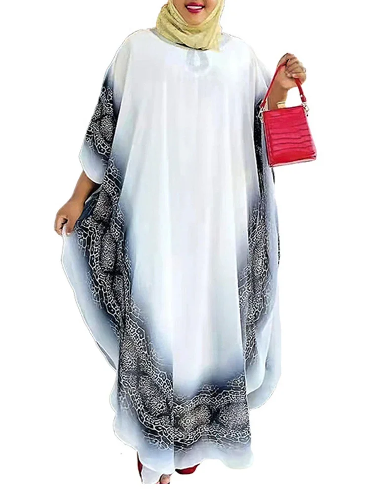 African Dashiki Print Dresses For Women Plus Size Chiffon Boubou With Inner Dress Muslim Dubai Abayas Turkey Wears Outfits