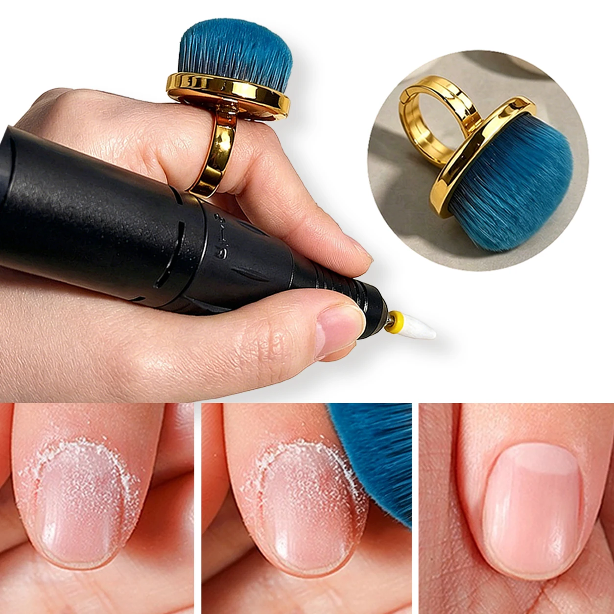 Metallring-Nagelstaubbürste, Freihändige Fingerreinigungsbürste mit Weichen, Dichten Borsten für Acryl-Gel-Dip-Puder-Entfernung im Salon und zu Hause – Detail 2