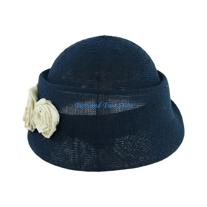 

HX6F Durable French Bucket Hat Camellia Studded Full Coverage From Sun Exposure