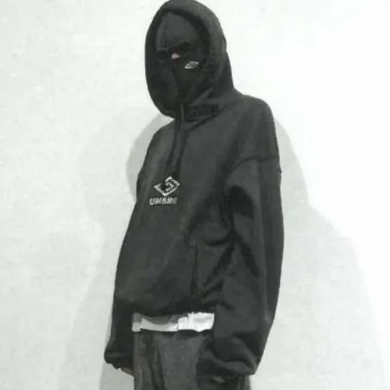 Double Hat Design Pullover Hoodie Men Women Ins New Y2k Ninja Mask Hooded Sweatshirt Winter Tide Loose Street Couple Jacket