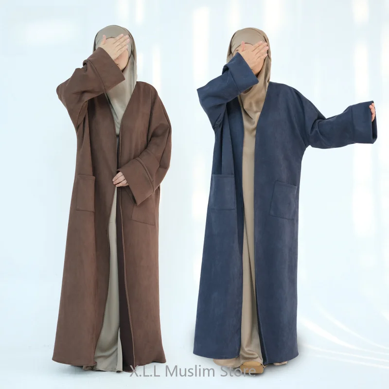 

Modest Corduroy Abaya For Girls Abayas Dubai Luxury Eid Ramadan Casual Suede Kebaya Kaftan Islamic Turkey Prayer Clothes