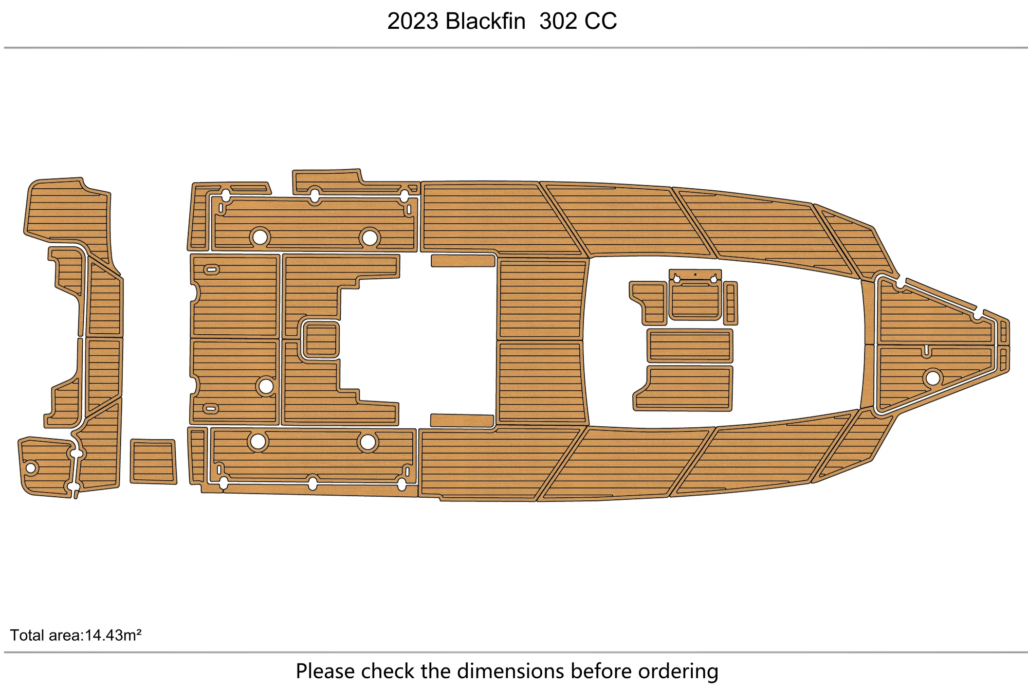 2023 Blackfin  302 CC Cockpit swimming platform 6mm EVA TEAK FLOOR Non-slip mat