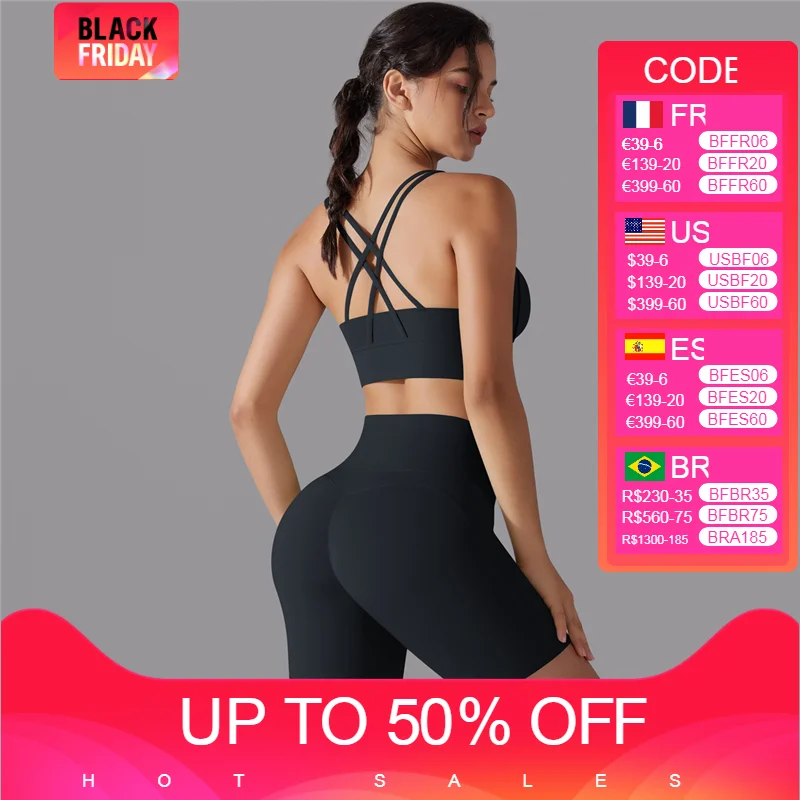 

2 Pieces Crisscross Workout Set Women High Waist Gym Outfit Stretchy Yoga Set High Waisted Short Sports Clothes Fintess Clothing