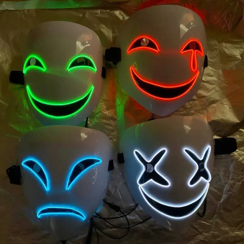 جديد الإبداعية LED هالوين مهرج توهج قناع أبيض أخضر أزرق أحمر البكاء ابتسامة مهرج