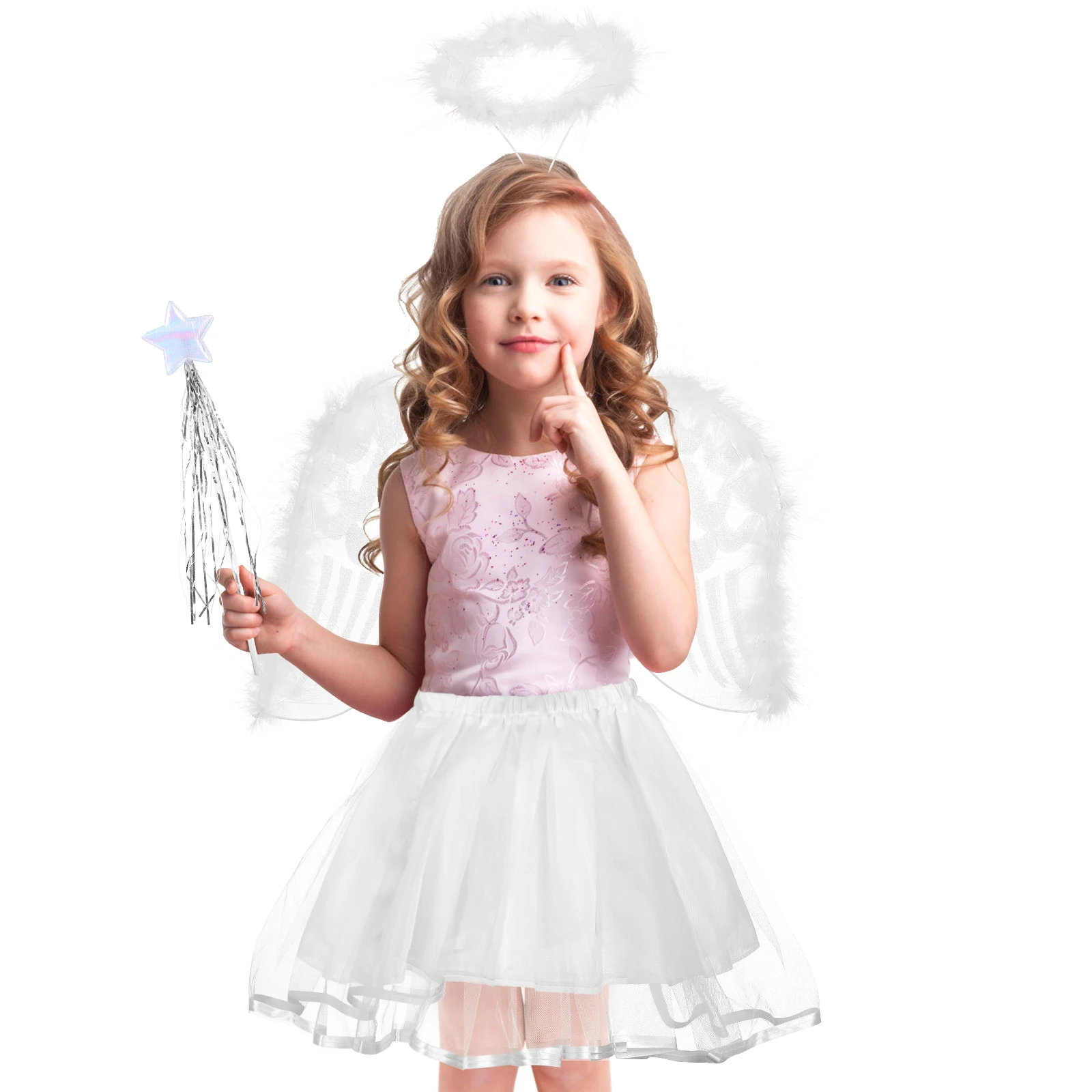 

4pcs Fairy Costume Set Tutu Skirt Headband Wing Wand For Girls Angel Outfit Party Cosplay Masquerade Birthday Gift Dress Role