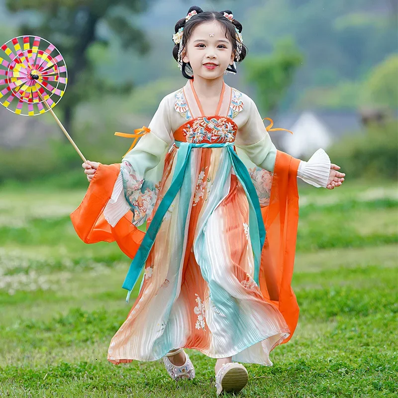 

FC6Children Hanfu 2023 Ruqun Ancient Costume Little Girl Lovely Style Embroidery Hanfu Nimble And Lively@FC8！