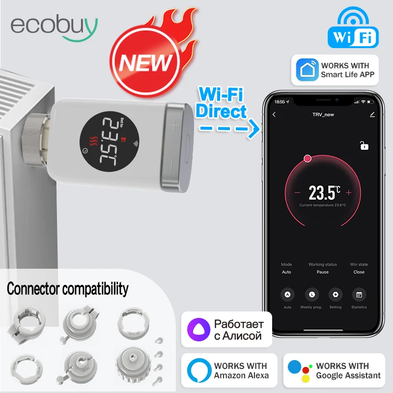 Tuya Smart Home Wifi Thermostatic Radiator Valve  Actuator Tuya Thermostat Temperature Controller Smart Life  Alexa Google Home