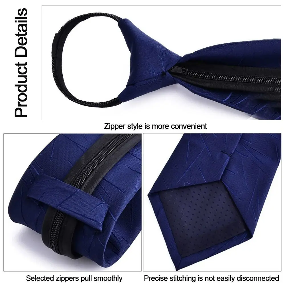 Corbata elegante a rayas para hombre, corbata ajustable con cremallera azul y negra, corbata delgada, regalos