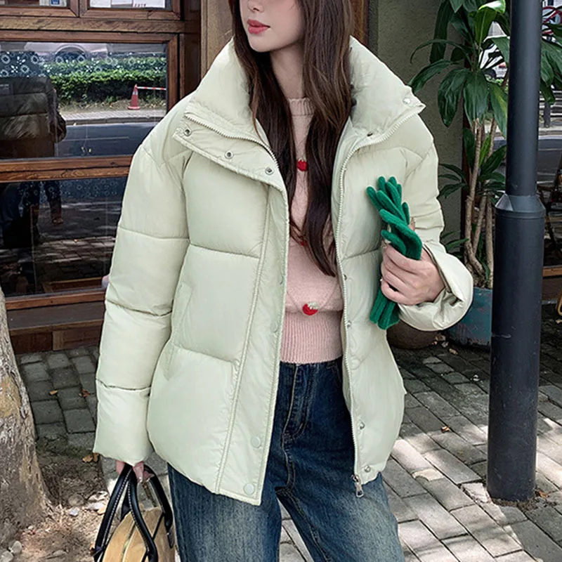 

Fashion simple warm cotton padded coat for women solid color thicken loose parkas women casual outwear warm winter jacket female