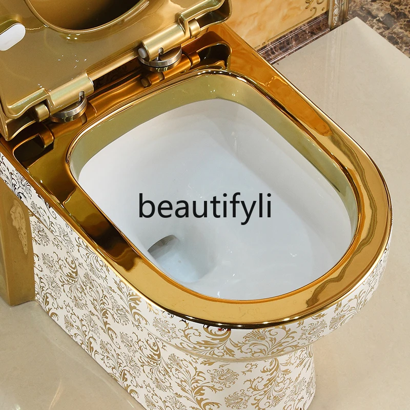 Toilet household flush water saving silent siphon super swirl toilet golden European toilet