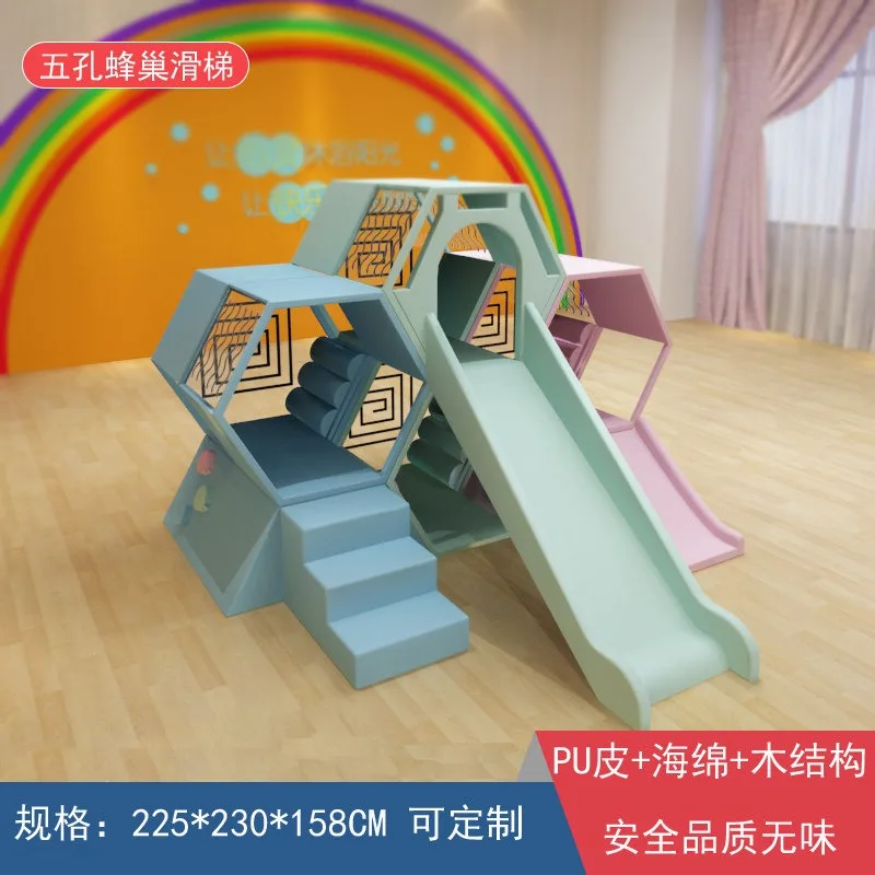 【Down Payme】Parent Child Climbing Physical Training Soft Play Honeycomb Combination Pink Big Slide Set   1pcs