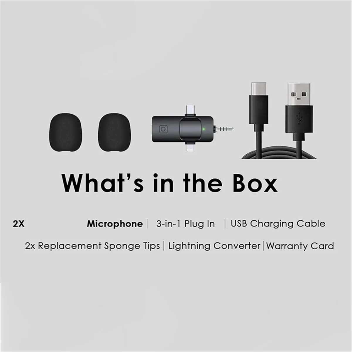 Microphones sans fil Lavalier 3 en 1 pour iPhone, Android, Appareil photo, Microphone USB-C, Mini microphone avec réduction du bruit