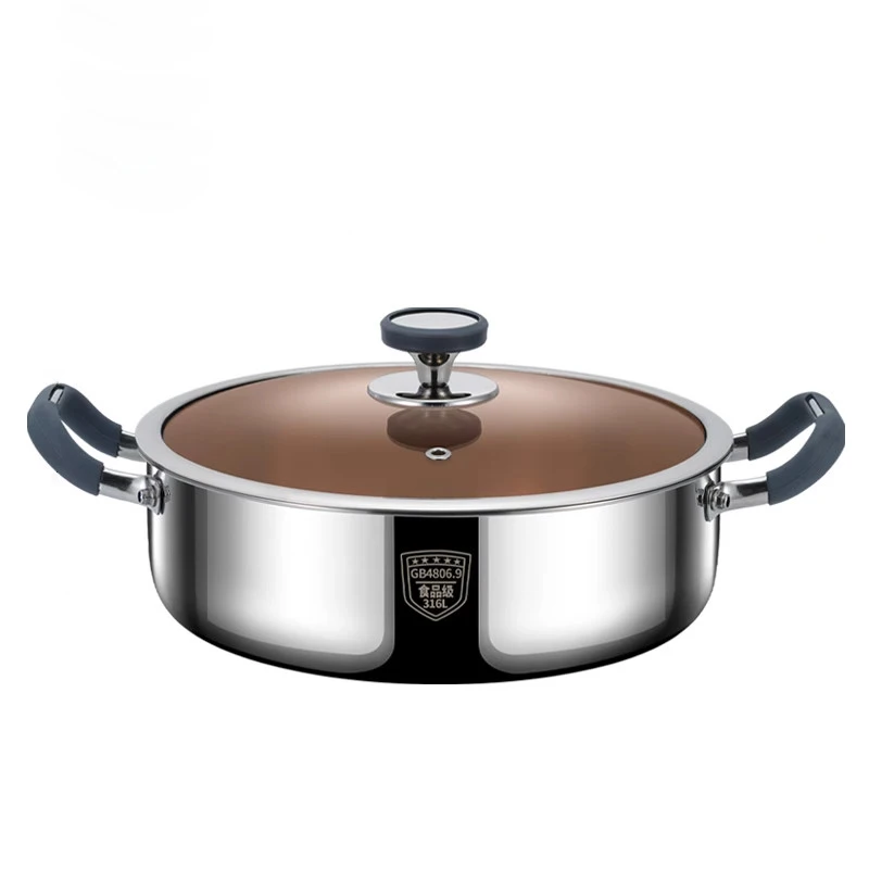 

Kitchen Stock Cooking Pot Stainless Steel Cookware Clear Soup Pot Two-flavor Hot Pot for Gas Induction Cooker