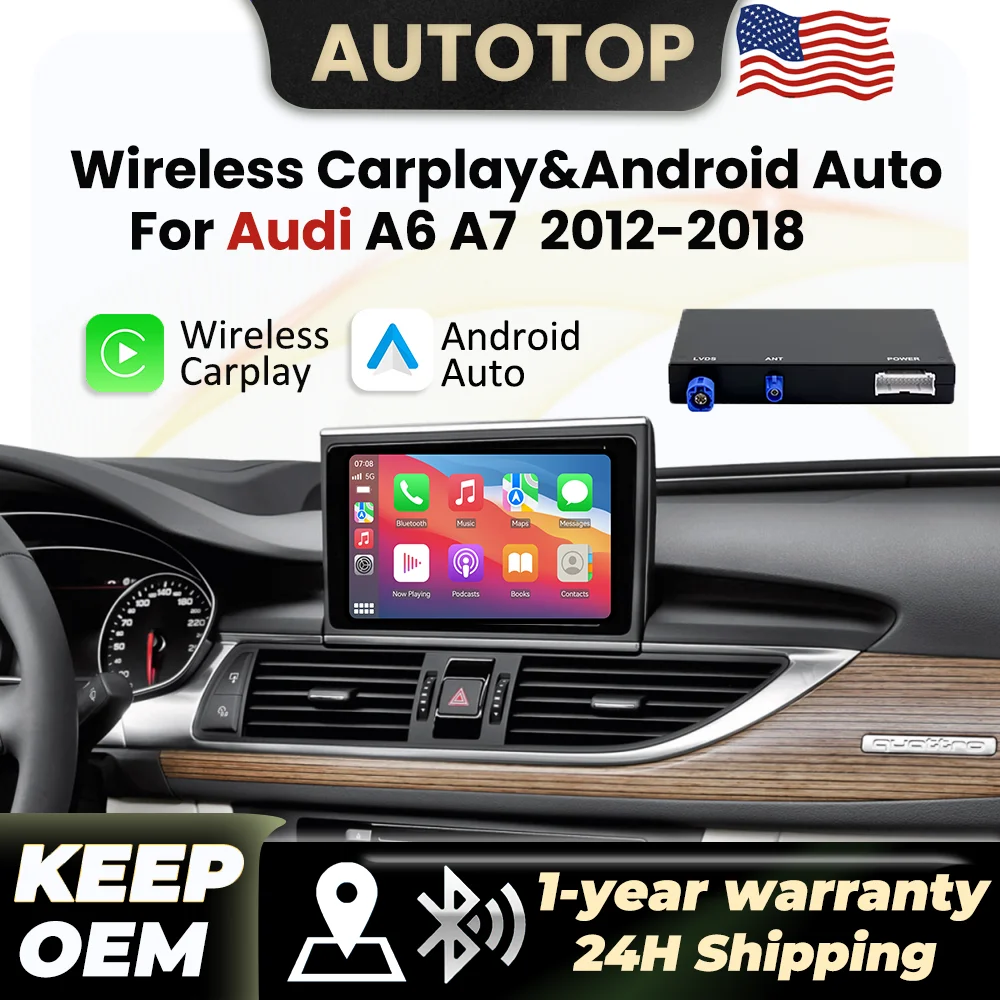 Wireless CarPlay Android Auto Interface Module For Audi A6 A7 HN+R RMC System 2012-2018 With Mirror Link Bluetooth Navigation Multimedia