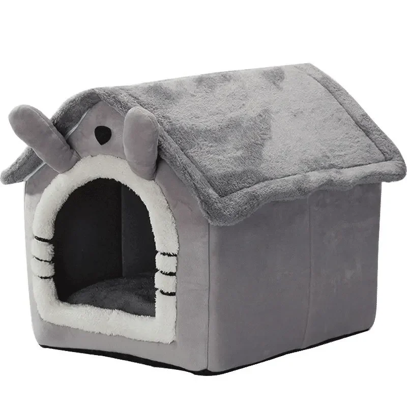 

Luxury Double Roof Indoor Dog House Foldable Warm Soft Kennel with Removable Cushion and Non-Slip Bottom for Pet Furniture