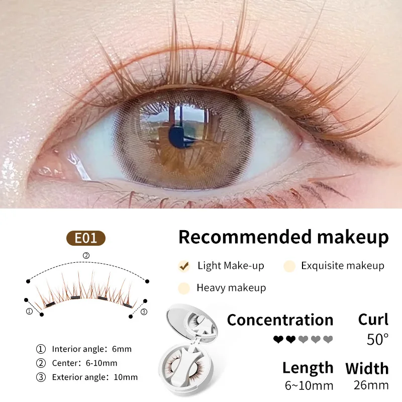 Brown Magnetic False Eyelashes Natural Soft Light Weight Eye Makeup Set With Applicater One-piece box Easy To Carry Eyelash Tool