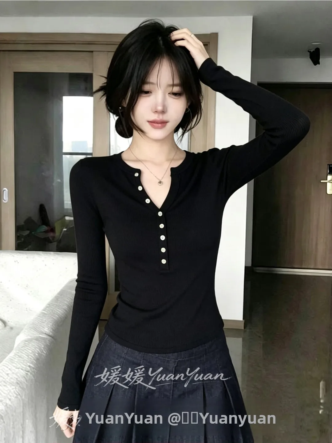 Slim Fit Long Sleeve Knitted Sweater Women's Button up Half Collar Autumn Winter New Style Versatile Casual Comfortable Breat...