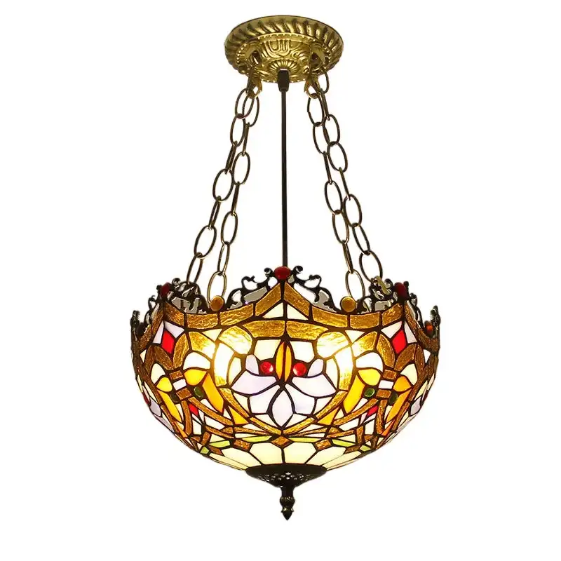 

12inch Tiffany Stained Glass Pastoral Dragon Tail Lampshade Anti-chandelier Ceiling Light for Stairway Foyer Entryway Hallway