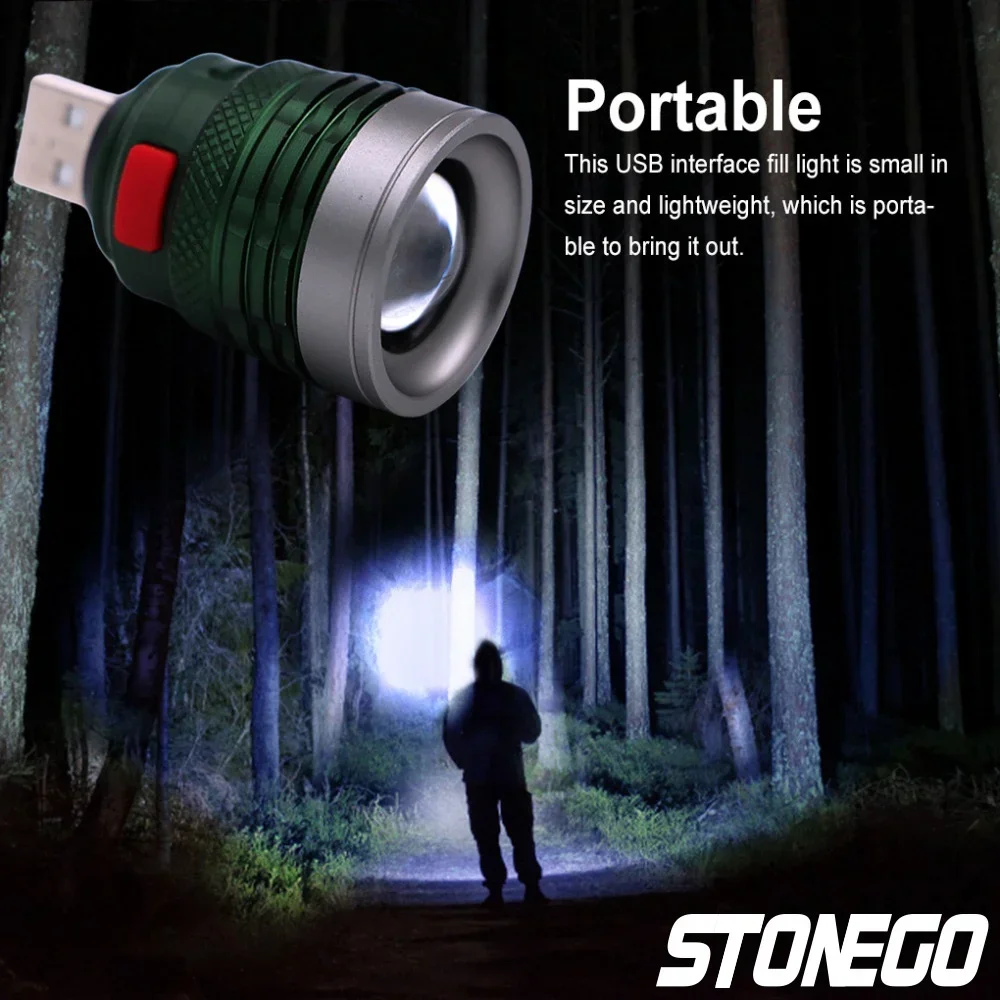 مصباح يدوي USB صغير محمول زوومابلي 3 أوضاع مشرق سبائك الألومنيوم قوة البنك ضوء الشعلة