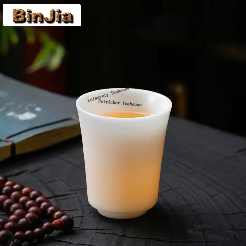 70ml Handamde Iced Jade Porcelain Teacup Sheep Fat White Ceramic Master Cup Single Smelling Cup Mug Kung Fu Teaset Drinkware