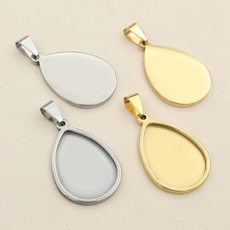 5pcs 18x25mm/25mm Drop Heart Inner Size Stainless Steel Pendant Cabochon Blank Base Setting Tray DIY Jewelry Making Accessories