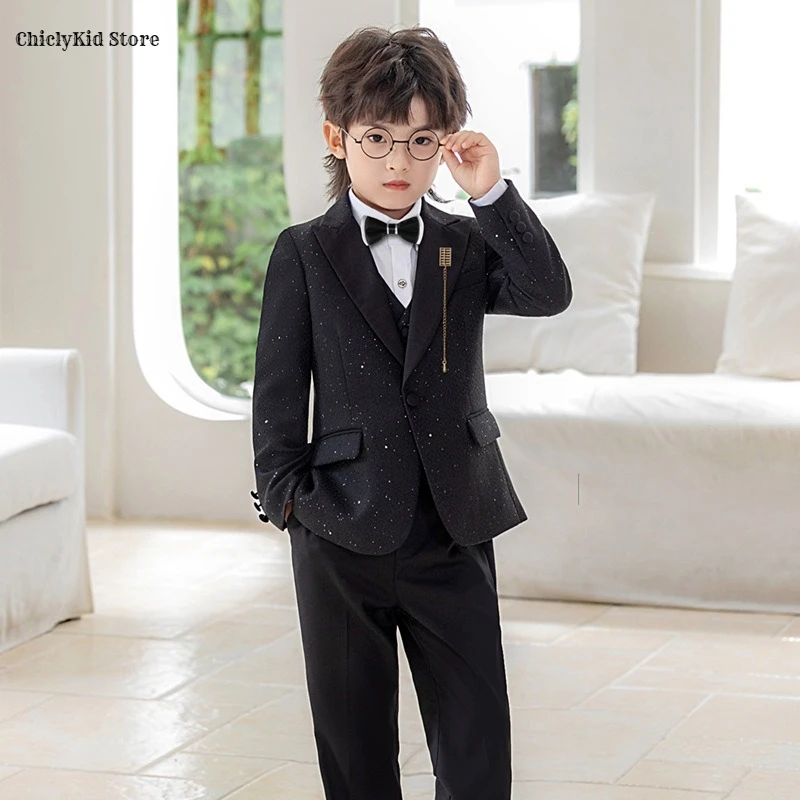 

Boys Shiny Blazer Jacket Waistcoat Wedding Suits Kids Morning Coat Formal Dress Child Tuxedos Clothes Set Toddler School Uniform