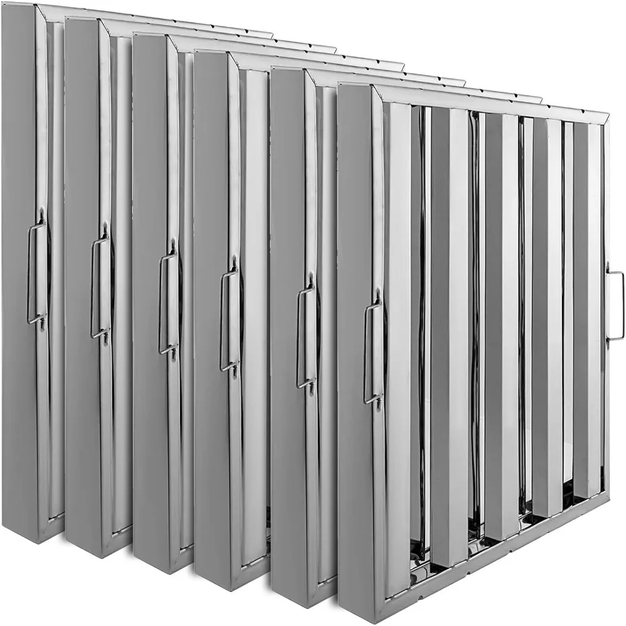 

Упаковка из 6 фильтров для вытяжки 19,5 В x 19,5 часа, нержавеющая сталь 430 с 4 канавками, предназначенные для коммерческих кухонных вытяжек высотой