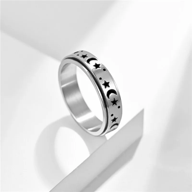 Women's Fashion Ring Titanium Steel Star Moon Ladies' Rings Rotating Convenient Cute Exquisite Ring Gift