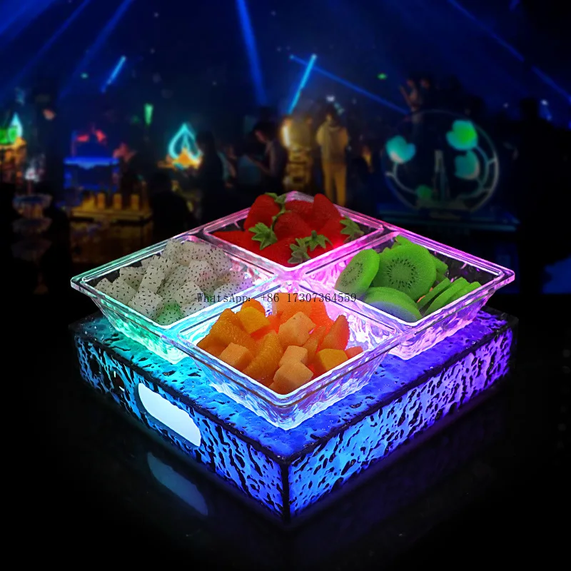 

LED bar KTV grid luminous ice pattern frozen fruit plate snack inventory heart plate dried fruit plate platter snack plate