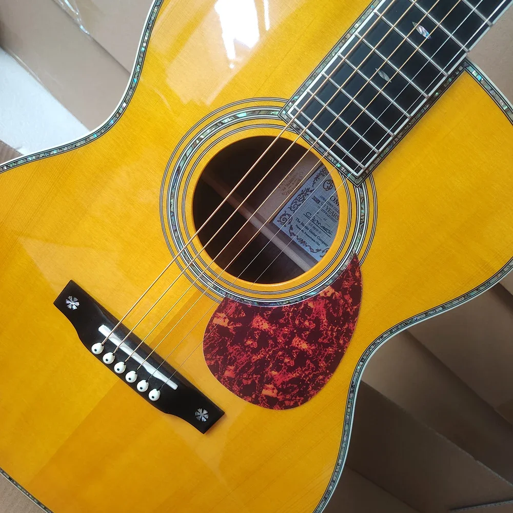 شحن مجاني جودة عالية MD-OM42 الغيتار الشعبي الصوتي في المخزون شجرة التنوب لوحة القيقب عظم البقر الجوز هدية عيد ميلاد سعيد #5