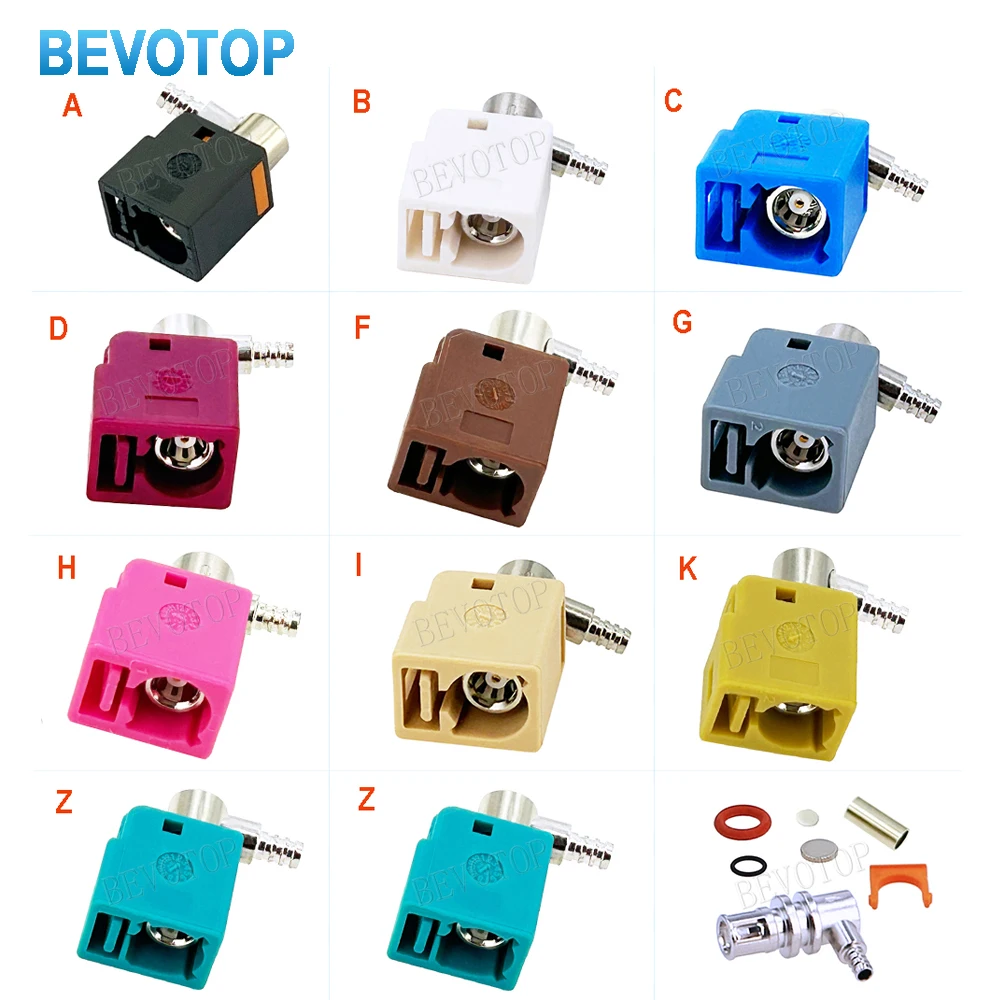 

10PCS/LOT New Waterproof Fakra A/B/C/D/F/G/H/I/K/Z Female Right Angle 90° Jack 50Ohm Wire Connector for RG174 RG316 LMR100 Cable