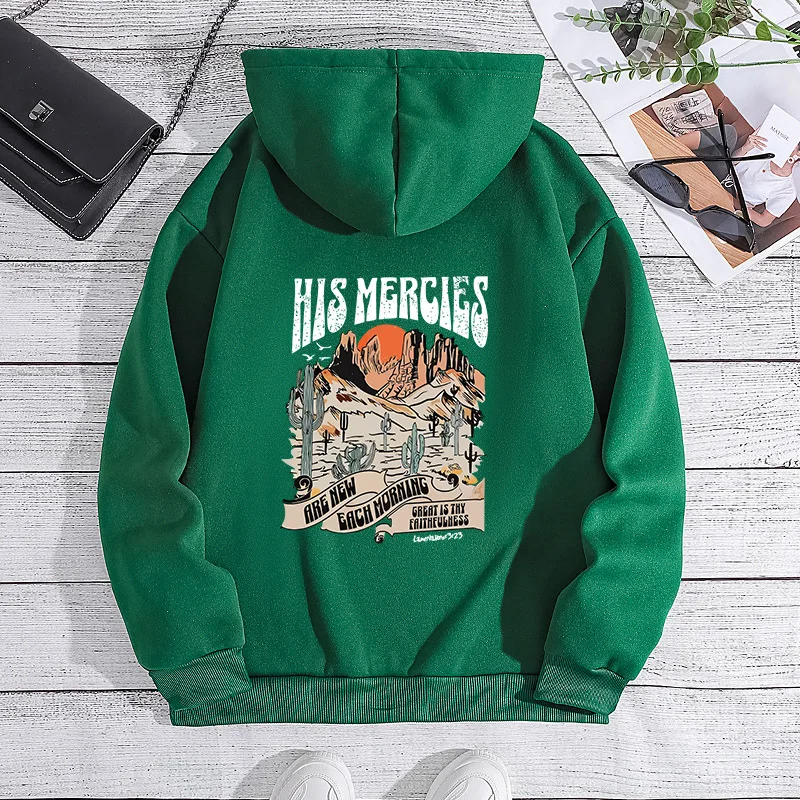 

His Mercies Are New Every Morning Print Fleece Hoodies Woman Hoodie Sportswear Fashion Oversized Pullover Drop Shoulder Sleeve