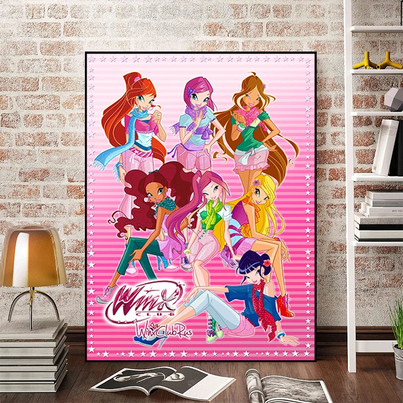 Poster Girl W-Winx Catoon Clubs Wall Paintings Anime Decor for Room Decoration Kids Pretty Decorative Painting on Canvas Art