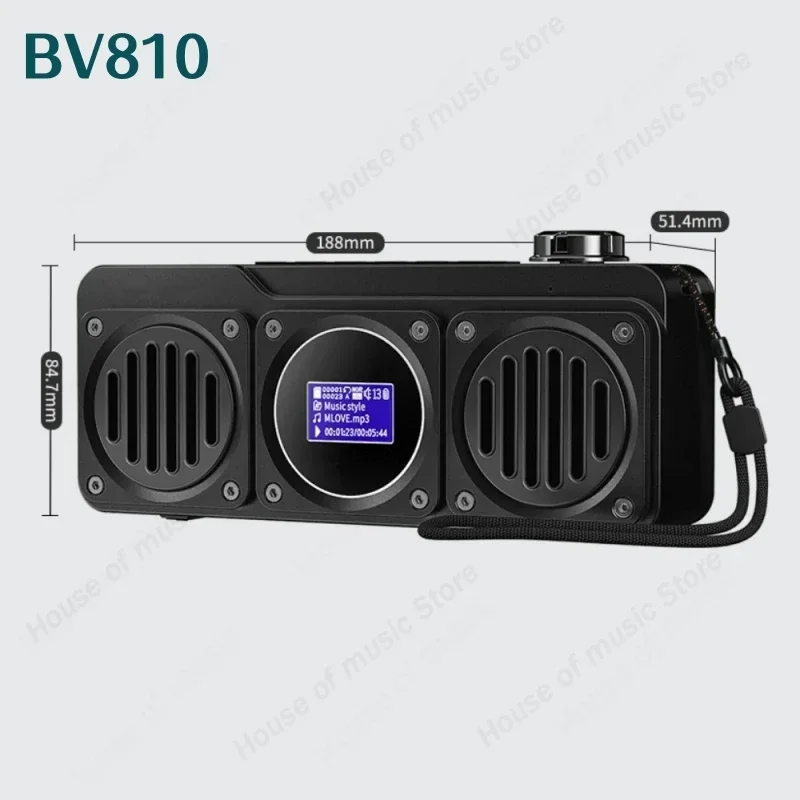 BV810-altavoz inalámbrico estéreo con Bluetooth, dispositivo con doble bocina, Radio FM portátil con pantalla LCD, compatible con auriculares de grabación, entrada USB, TF/MP3