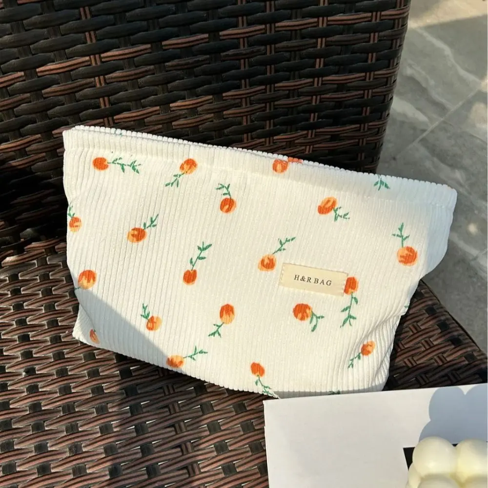 Flower Printed Flower Makeup Bag Large-Capacity High Appearance Makeup Storage Bag Space Saving Corduroy Cosmetic Pouch