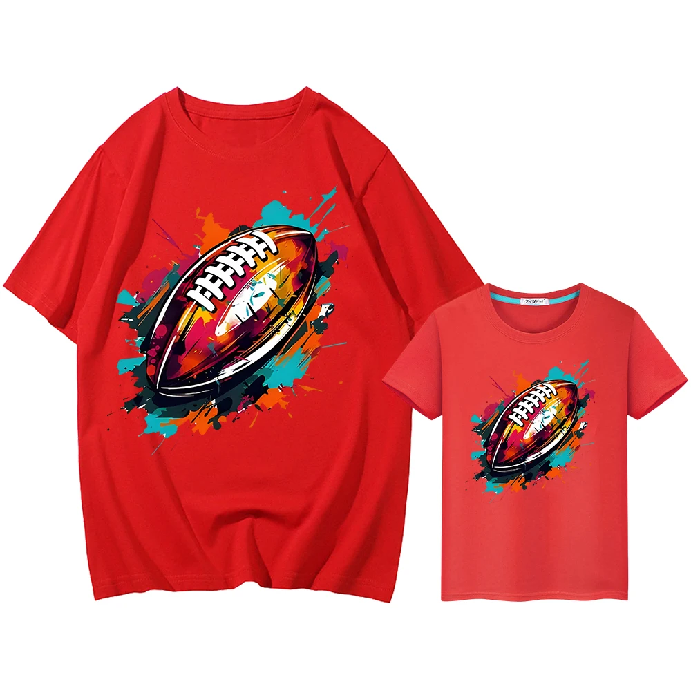 

Rugby printing t shirt for kids boy 10years mom and daughter matching clothes Men women 100%Cotton Short girls anime Tops y2k