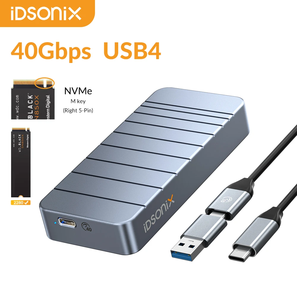 

iDsonix 40Gbps High Speed M.2 SSD Case USB4 Type C NVMe Enclosure Compatible with Thunderbolt 3/4 External Hard Drive Case Cover