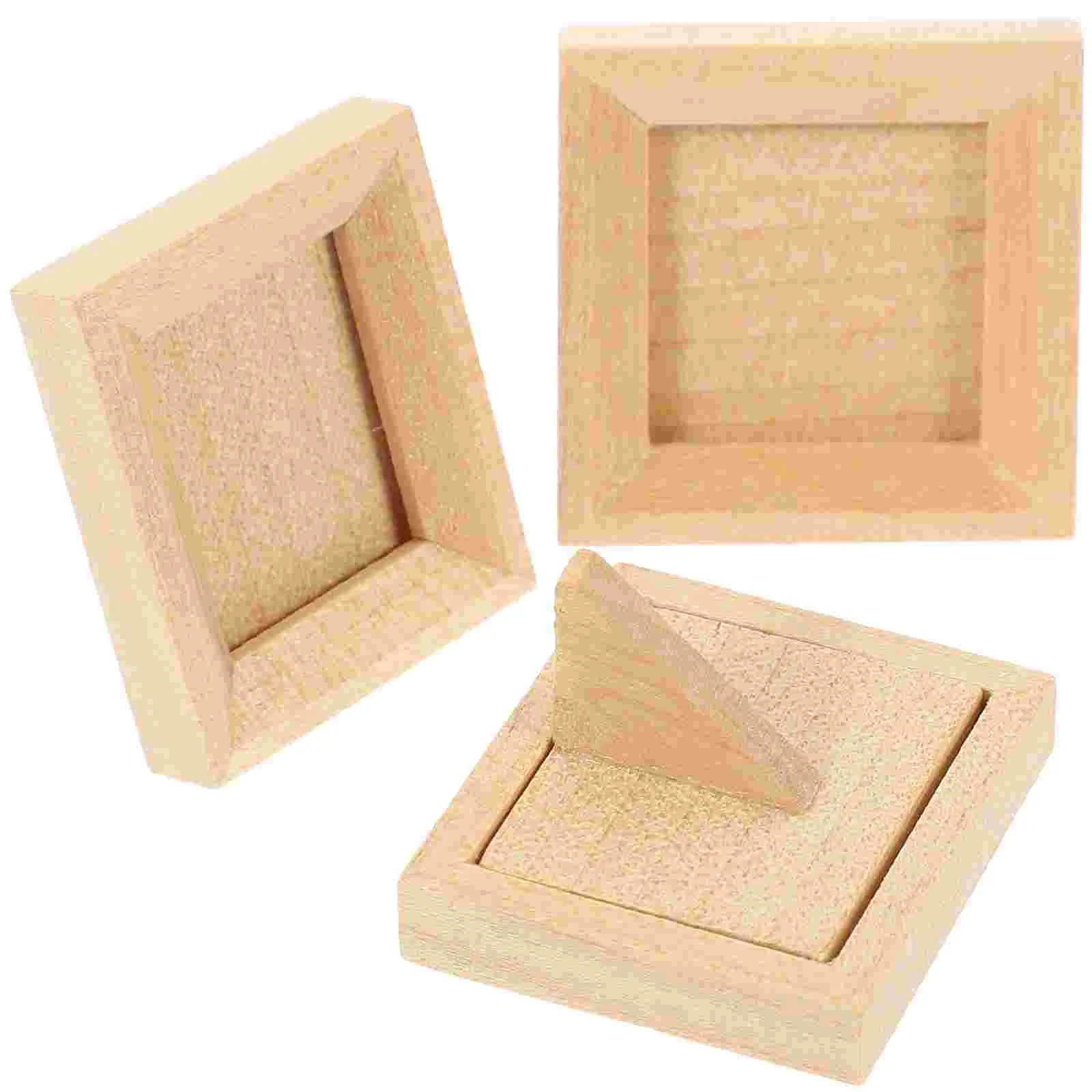 3 Pcs Dollhouse Photo Frame Miniature Decorative Small Picture Frames Decorate Crafts for Houses Wood Wooden