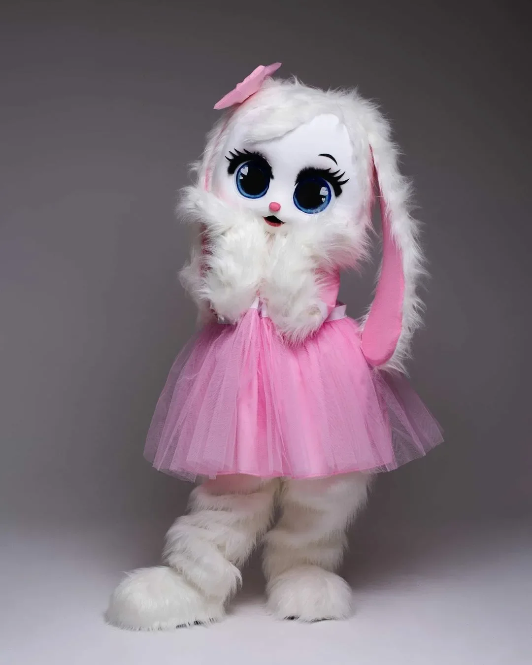 Disfraz de Mascota de Conejo de Pelo Largo Rosa, Lindo Disfraz de Conejo para Publicidad, Muñeco Andante para Halloween, Navidad, Carnaval, Fiesta, Espectáculo