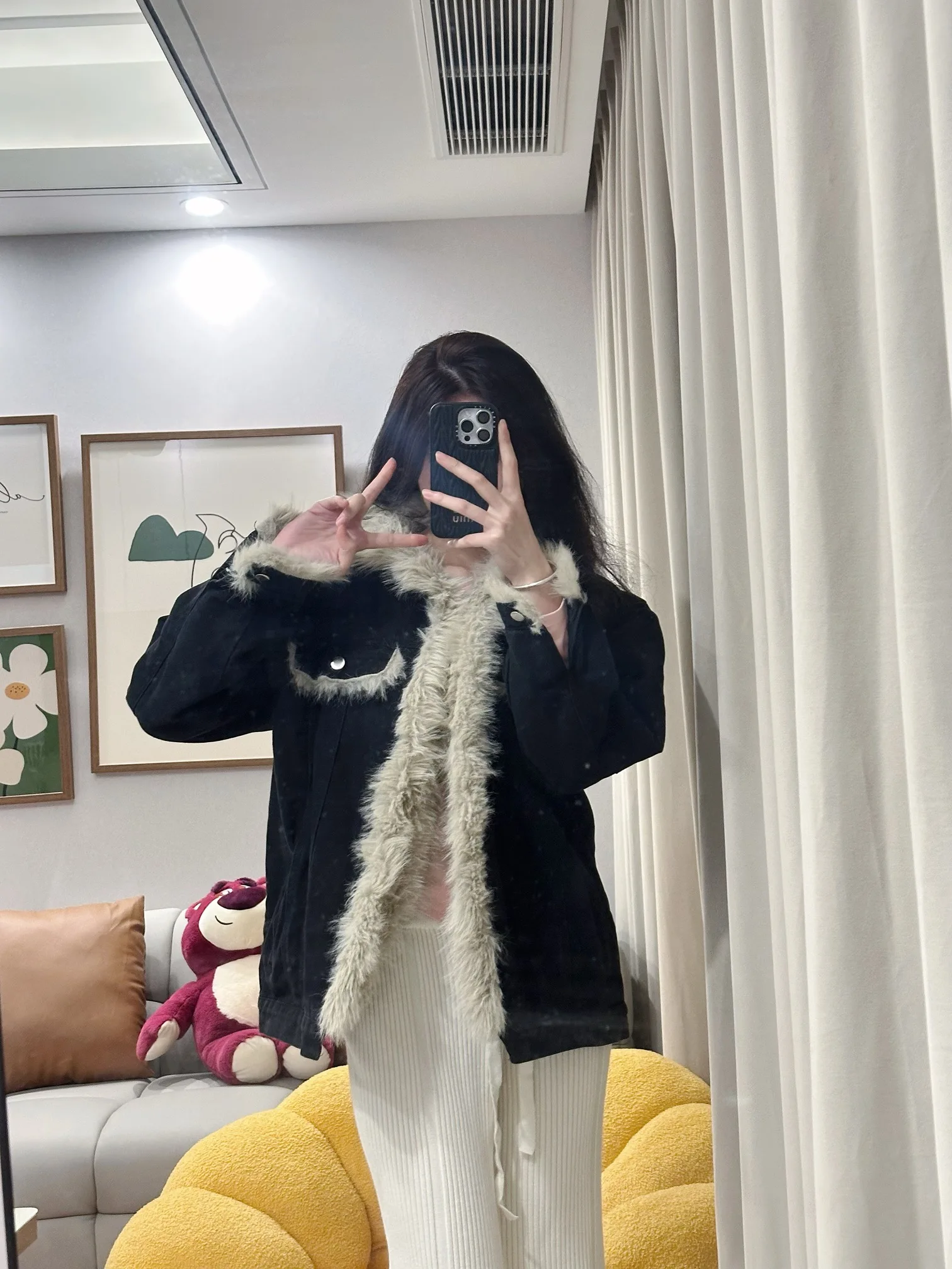 

KING BRAND Women's Thiened Denim Fur Jaet Loose Casual Cotton Coat Street Sle Collar Winter Outerwear