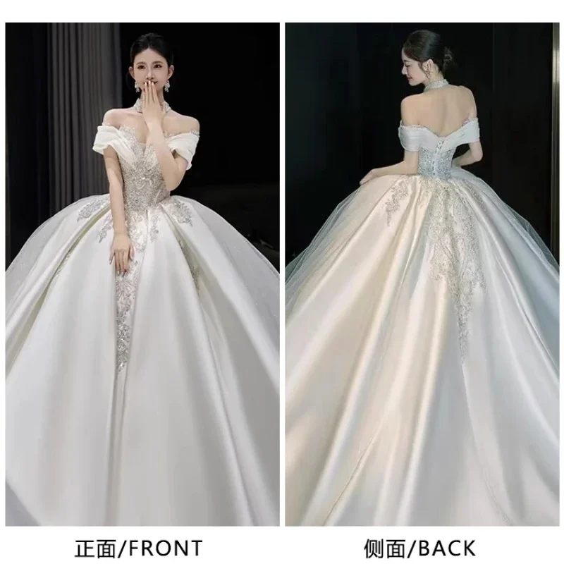 One Character Lord Wedding Dress, Bridal French Satin Main Yarn, High Quality Texture, Long Tailed Wedding Dress Marriage Dress