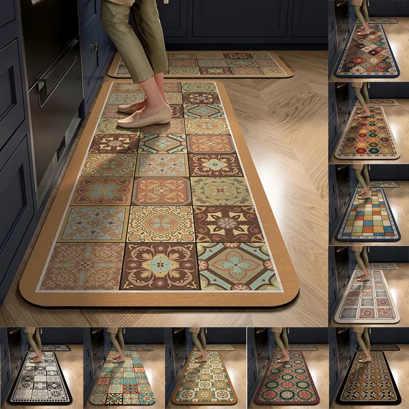 

Kitchen Mat Absorbent Printed Kitchen Rugs Non-slip Area Mat Hallway Long Carpets for Living Room Bedroom Entrance Doormat Bath