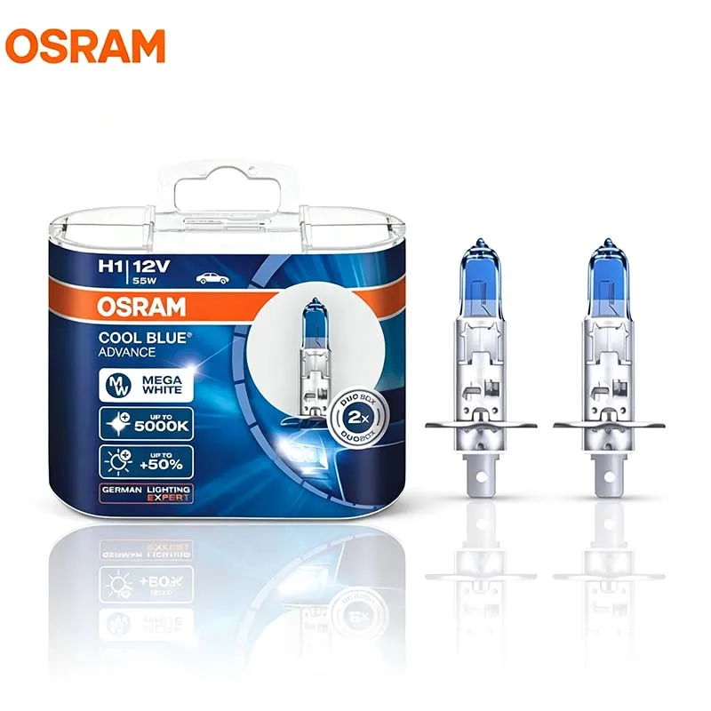 Лампы галогенные OSRAM 62150CBA H1 12V 55W 5000K Cool Blue Advance Xenon White, на 50% ярче, OEM, для автомобильных фар и противотуманных фар, 1 пара ﻿
