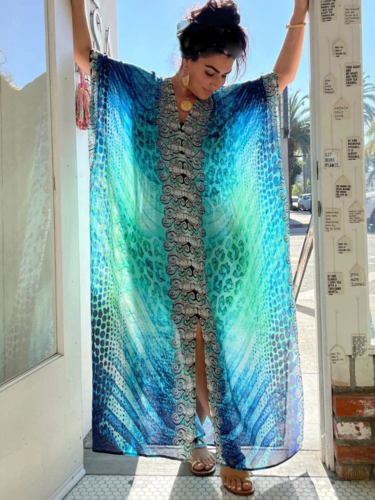 Plus Size Bohemian Dress Women Summer Beachwear Robe Plage 2024 Swimsuit Cover Up Tunic For Beach Pareos Long Maxi Dress Sarong