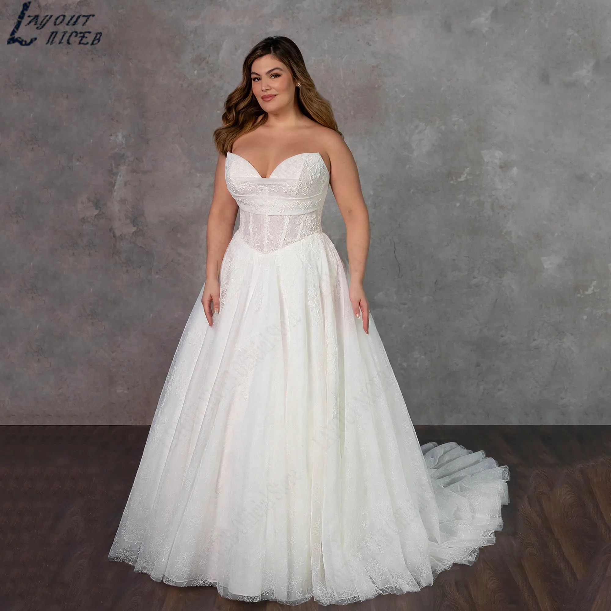 

Plus Size Lace A-Line Wedding Dress Sweetheart Sleeveless Romance Bride Gown Backless Classic Tulle vestidos de novia Customized