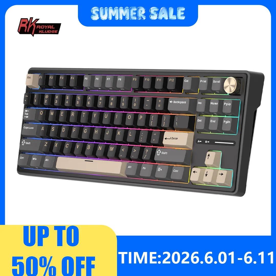 Teclado Gamer RK Royal Kludge RK R87Pro com Fio, Hot-swappable, 88 Teclas, Teclado Mecânico 88% com Retroiluminação RGB e Keycaps PBT